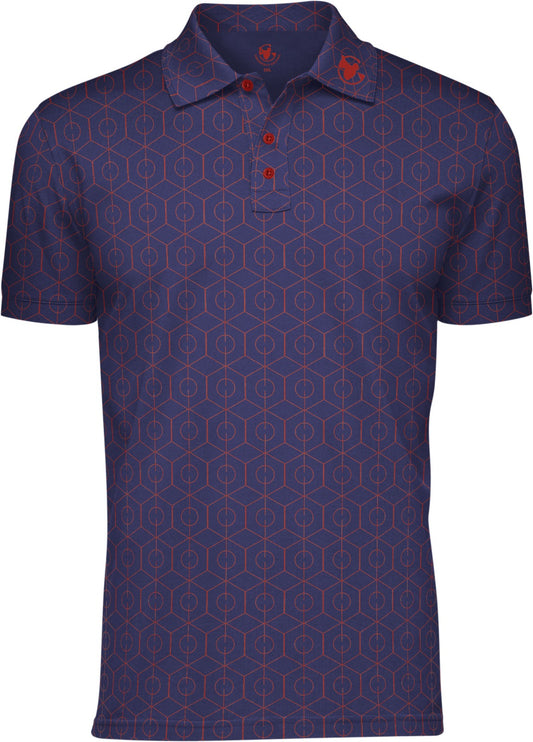 Greenfield Performance Golf Polo Shirt - Blue & Red Poly
